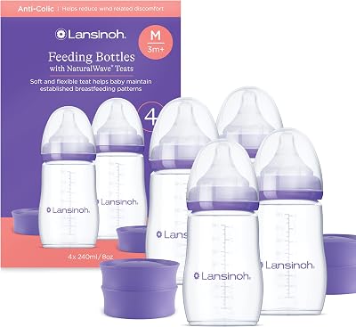 Lansinoh Anti Colic Baby Bottle 240ml 4-Pack NaturalWave Medium Flow