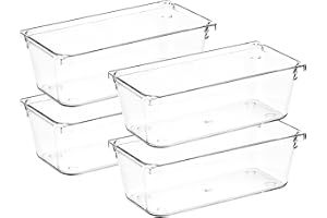 Ravinte Decor 4 Pack Drawer Organizer - 3" X 6" Clear Acrylic Storage Bins with Non-Slip Pads, Versatile Desk Tray for Makeup, Jewelry, Kitchen, Bathroom, and Office Organization