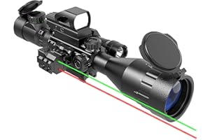 UUQ 4-12&16X50 AO Rifle Scope Red/Green Illuminated Range Finder Reticle W/Green Laser - Holographic Reflex Red Dot Sight - 5 Brightness Modes Flashlight