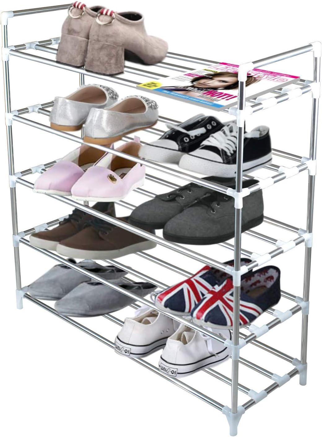 4 tier metal shoe rack on Amazon Com Chiitek 5 Tier Durable Metal Shoes Organizer 30 Pair Stackable Free Stand Tower For Entryway Over Door Cabinet Closet 35 4 X 11 8 X 38 2 Home Kitchen