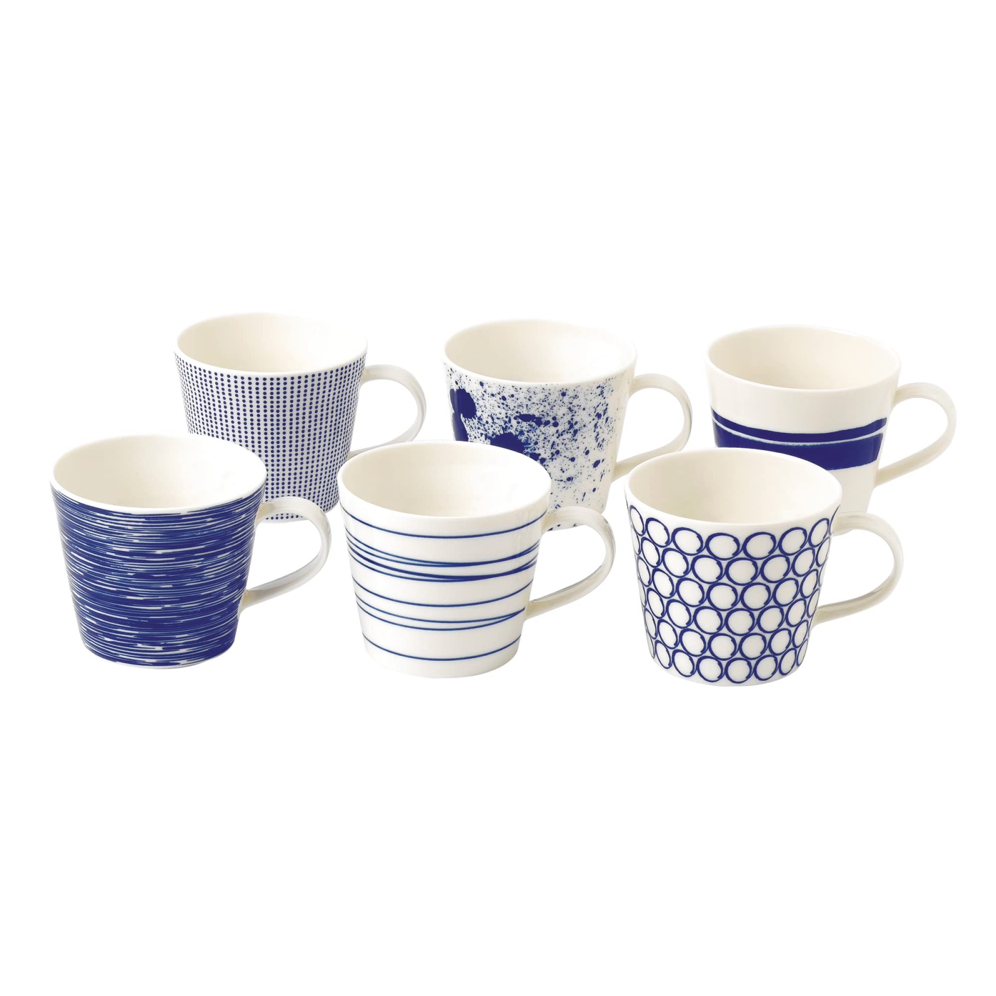 Royal Doulton 40034459 - Coffee Mugs Set of 6, Pacific Blue Collection - Small Porcelain Mugs - Perfect for Coffee, Tea and Hot Beverages - Blue & White Mugs, 280ml