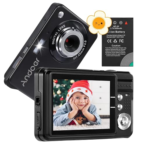 Andoer Digital Camera, 18MP Compact Camera with 2.7" LCD Screen, 8X Digital Zoom Anti-Shake Vlogging Camera with 2 Batteries, Portable Digital Camera for Kids Teen Adult Beginner, Black