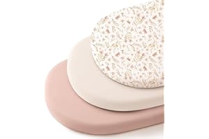3 Pack Stretchy Bassinet Sheets for Baby Girl Boy, Soft Breathable Baby Bassinet Mattress Sheets Fit for Hourglass Oval Cradl