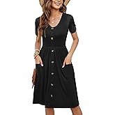 MOLERANI Women Summer Casual Short Sleeve V Neck Dresses Button Down Sundress Beach Vacation with Pockets Travel Outfits