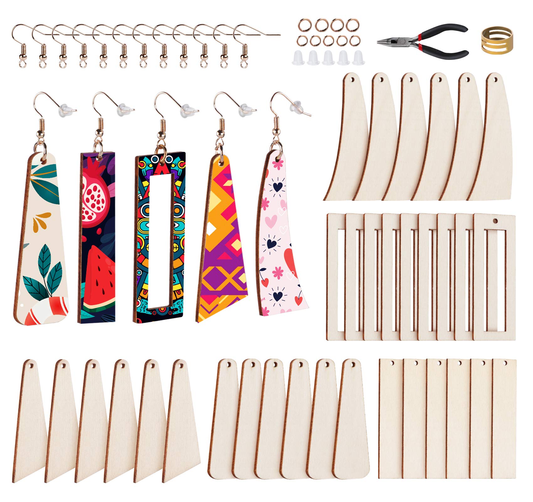 ilauke Natural Wood Earring Blanks - 60Pcs Sublimation Earring Blanks DIY Dangle Wooden Earring Making Supplies for Women Girls Jewelry Making Halloween Christmas DIY Earring Supplies