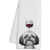FTKBGHY Funny Wine Shih Tzu Kitchen Towels, Shihtzu Gifts for Women, Shih Tzu Gifts Decorative Dish Hand Tea Towels for Kitchen Home Bar Decor, Wine Lover Gift, 16x24 Inch