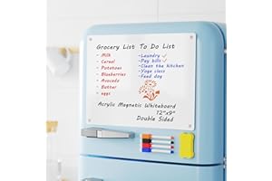 NEATSURE Magnetic Whiteboard Fridge Dry Erase Board, Acrylic Glossy White Planning Board for Refrigerator, 15"x11" Small Double Sided Notepad Memo to Do/Grocery List, Include 1 Eraser, 4 Markers