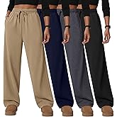 Oakgarden 4 Pack Women's Lounge Pants, Comfy Wide Leg Yoga Pants High Waisted Drawstring Baggy Sweatpants with Pockets