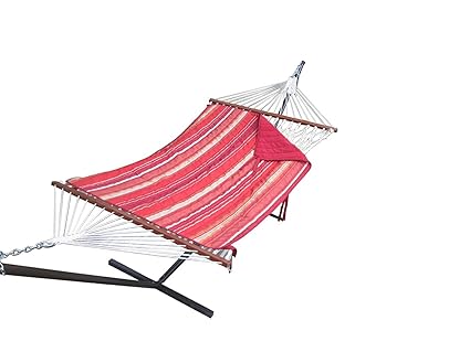 Patio Hammocks Cotton Rope Hammock With Steel Stand, Quilted Pad And Pillow