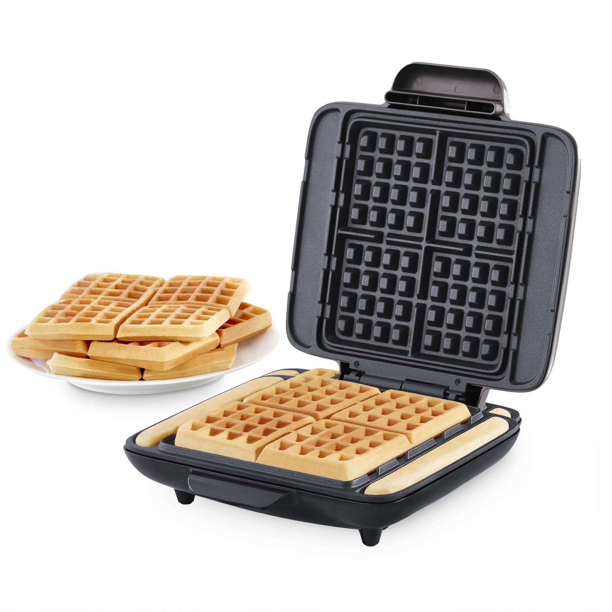 Dash No-Drip Waffle Maker - Quad Waffle Maker for Hassle-Free Breakfasts - Dual Nonstick Heating Plates & Quick Heat-Up System - Easy-Release Surface - Silver