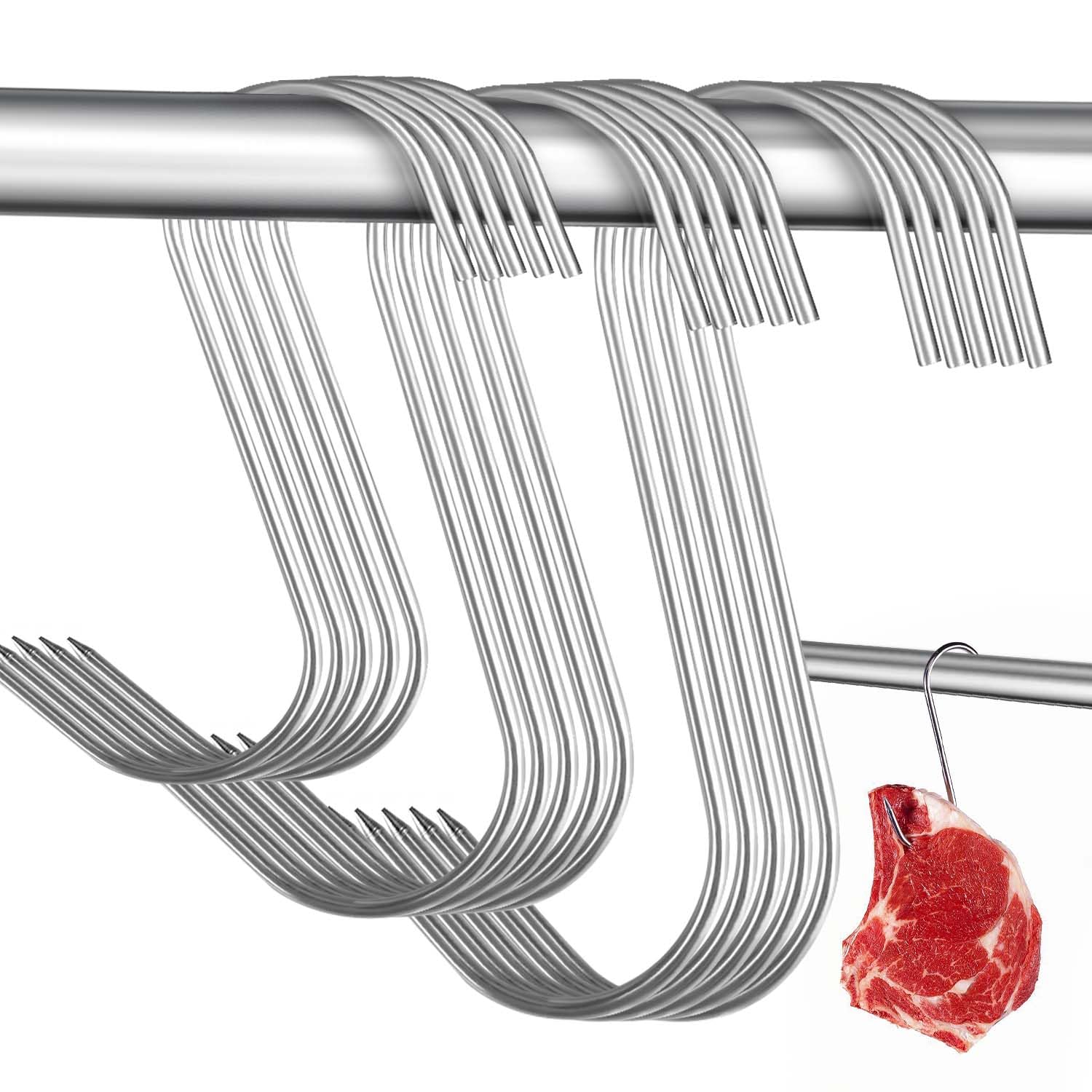 Photo 1 of 15 Pcs Stainless Steel Meat Hooks Butcher Hooks 3 Different Size S-Shaped Smoker Hooks for Hanging Beef Ribs Chicken, 3 MM Diameter 4.7/5.9/7.1 Inches Long Butchering Equipment