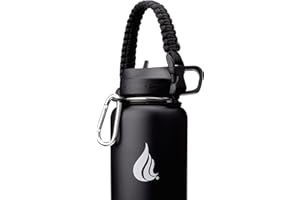 HYDRO CELL Wide Mouth Paracord Handle - Strap Carrier with Safety Ring and Carabiner. Compatible with 14, 18, 24, 32, 40, and 64 oz Stainless Steel Water Bottles