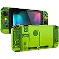 eXtremeRate DIY Replacement Shell Buttons for Nintendo Switch, Back Plate for Switch Console, Housing with Colorful Buttons for Joycon Handheld Controller - Clear Lime Green [No Electronics Parts]