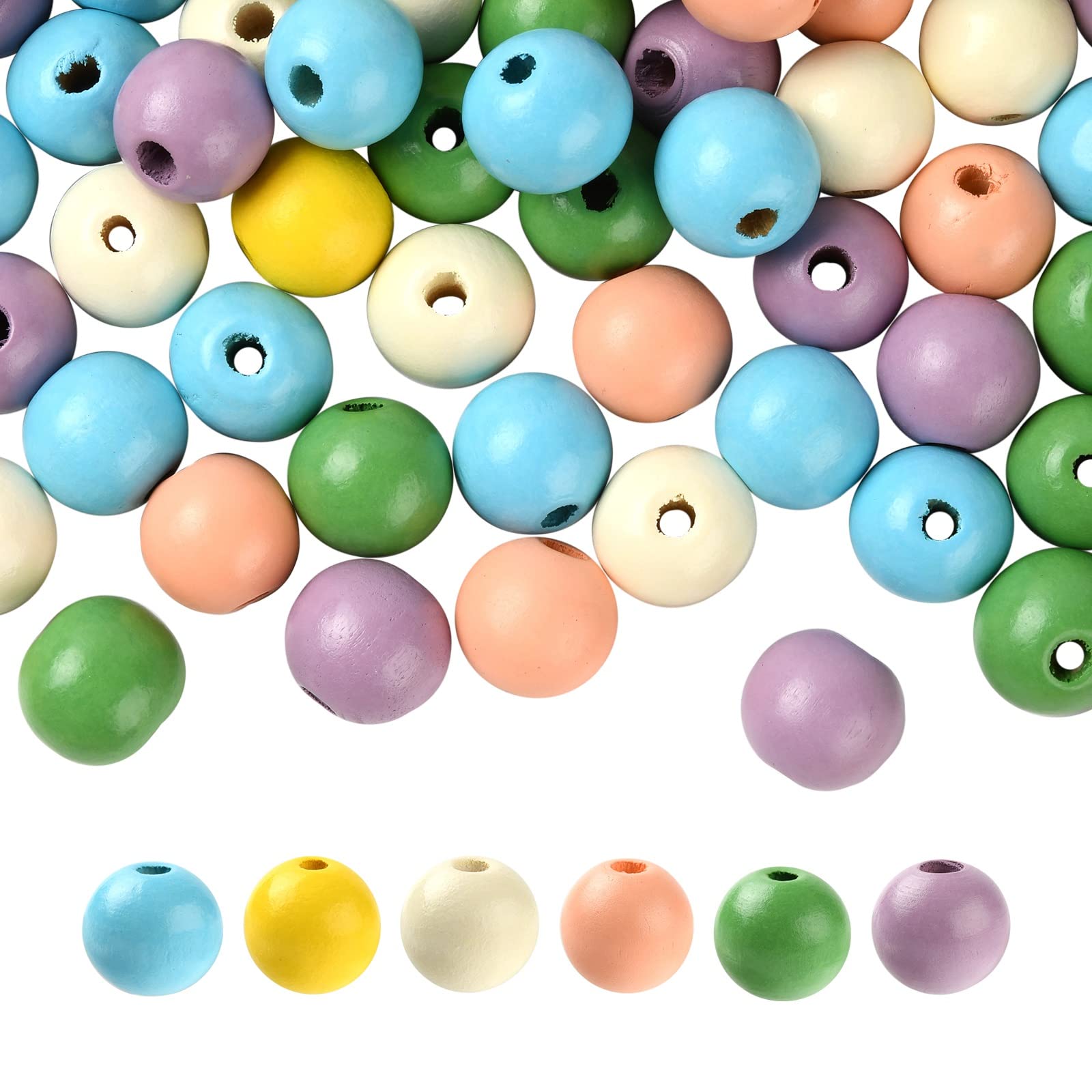 PandaHall 240pcs Colorful Wooden Round Beads 16mm 6 Colors Painted Natural Wood Round Ball Spacer Loose Beads for Macrame Crafts DIY Jewelry Making