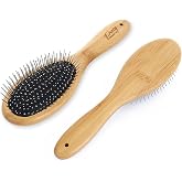 Molain Dog Grooming Brush - 20mm Stainless Steel Round Pins, Bamboo Handle, No Scratch Brush for All Hair Types (1Pc)