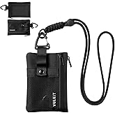 VULKIT Small Minimalist Wallet for Women and Men RFID Blocking, Zipper Coin Pouch with ID Window and Keychain, Water Resistant Nylon Travel Lanyard Wallet Black