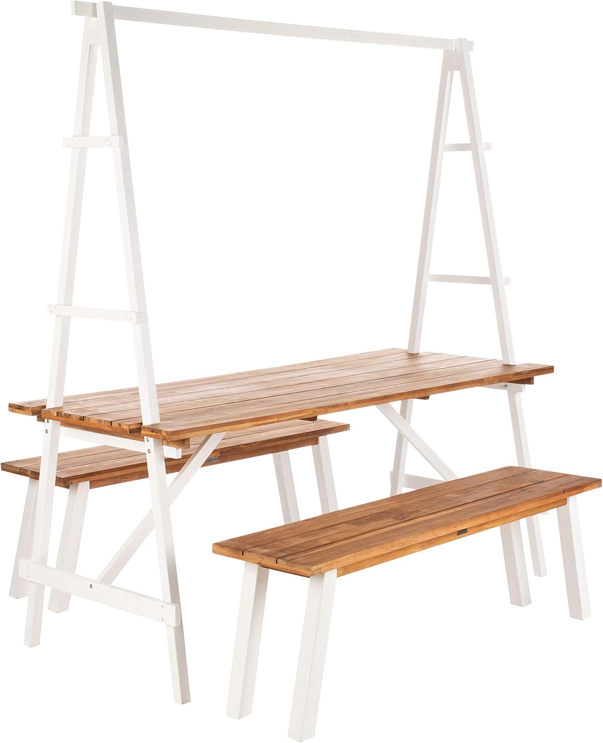 safavieh teak set on Safavieh Pat6761a Outdoor Collection Willamy Natural And White 3 Piece Dining Set Garden Outdoor Amazon Com