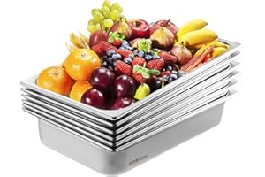 VEVOR 6 Pack Hotel Pans, Full Size Anti-Jam Steam Pan, 0.8mm Thick Stainless Steel Restaurant Steam Table Pan, 4-Inch Deep Commercial Table Pan, Catering Storage Food Pan, for Industrial & Scientific