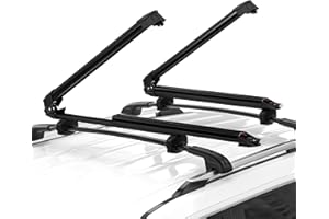 FLYCLE Ski & Snowboard Rack for Car Roof with Sliding Extension, Lockable Ski Racks Fits 6 Pairs Skis or 4 Snowboards, Universal for All Types of Cross Bars- Black