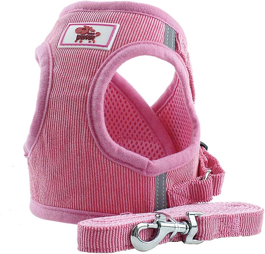 PET SPPTIES Puppy Vest Harness With Lead Sets Breathable Corduroy Straps Pet Walking Harness for Small Medium Dogs PS042 (L, Pink)
