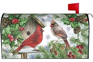 Aytipun Winter Cardinal Christmas Mailbox Covers Magnetic Standard Size 18x21 Red Green Xmas Birds Holly Pine Print Decorative Mailbox Wrap Cover Holiday Decorations Outdoor Home Patio Garden Decor
