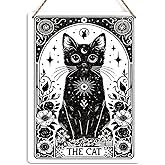 Funny Tarot Card Wall Art Decor Rustic Hanging Sign, Black Cat Witch Stuff Witchcraft Supplies, Cat Lover Gifts Merch Farmhouse Wall Hanging Decor, Decorative Wooden Sign for Home Office Bedroom