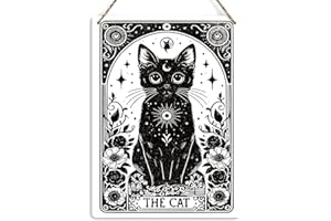 KROLLMA Funny Tarot Card Wall Art Decor Rustic Hanging Sign, Black Cat Witch Stuff Witchcraft Supplies, Cat Lover Gifts Merch Farmhouse Wall Hanging Decor, Decorative Wooden Sign for Home Office Bedroom