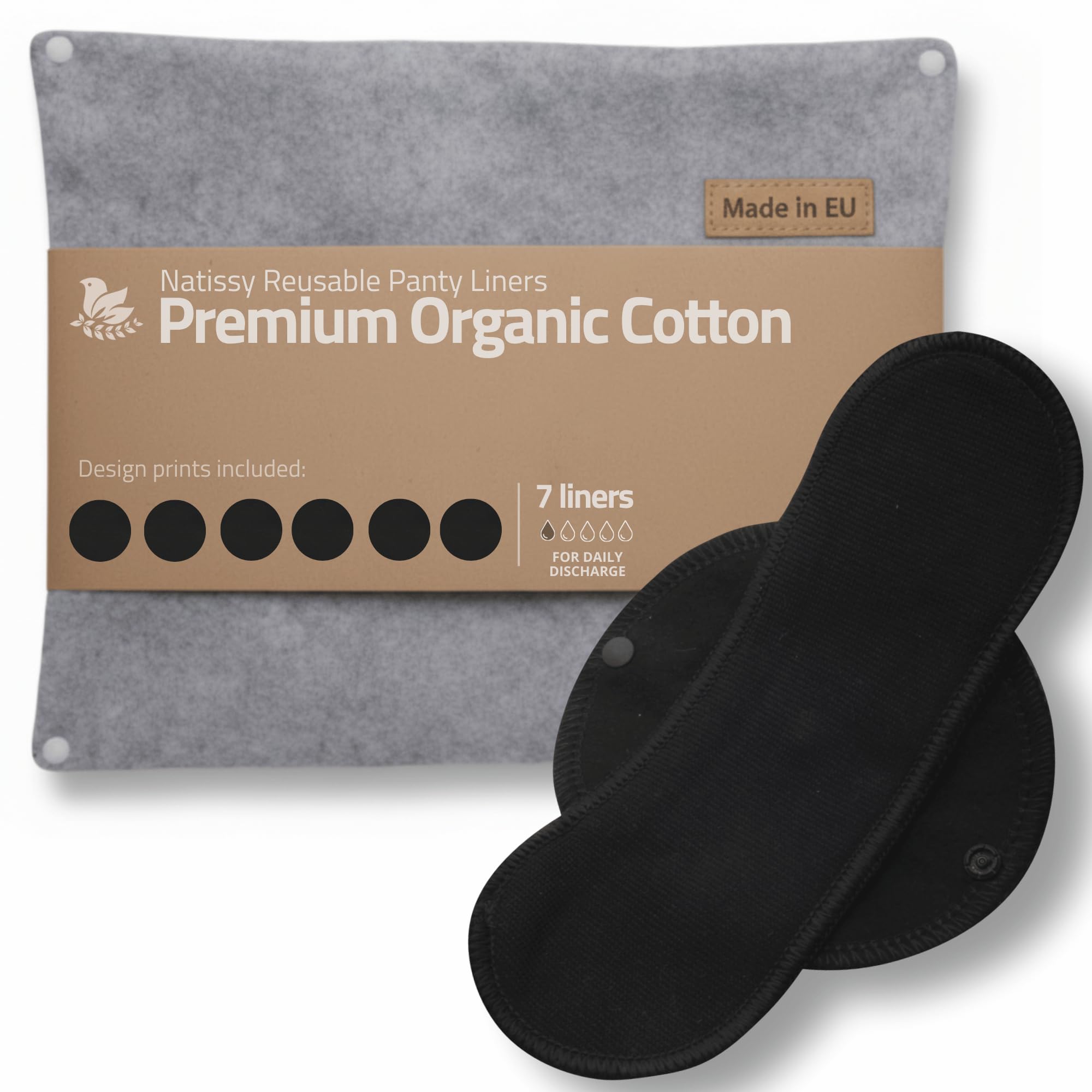 Made in the EU - Washable Organic Cotton Panty Liners (Size M, Pack of 7) - Soft, Breathable and Reusable Fabric Liners for Women - High Temperature Safe, Ideal for Daily Flow
