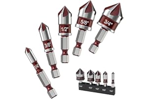 5PCS Countersink Drill Bit Set,with 82-Degree,Premium HSS High-Speed Steel, 5 Flutes,1/4” Quick Change Hex Shank, Sizes 1/4” 