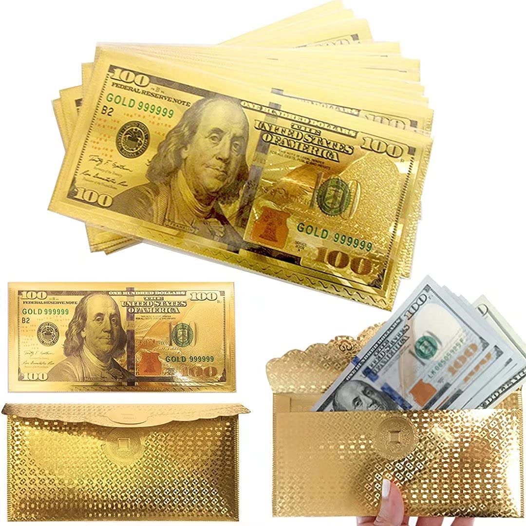Photo 1 of 10 X $100 Dollar Bill Envelope Money Card Gift Gold Foil Plated Banknote Sleeve (Gold)