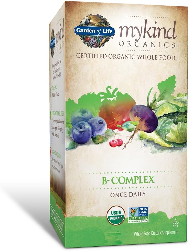 Garden of Life Mykind Organics Vitamin B Complex Once Daily, 30 Tablets, Vegan B Complex Vitamins With Folate, B12, Niacin, B6, Biotin, Organic Whole Food B Complex Supplement For Metabolism, Energy: Health & Personal Care