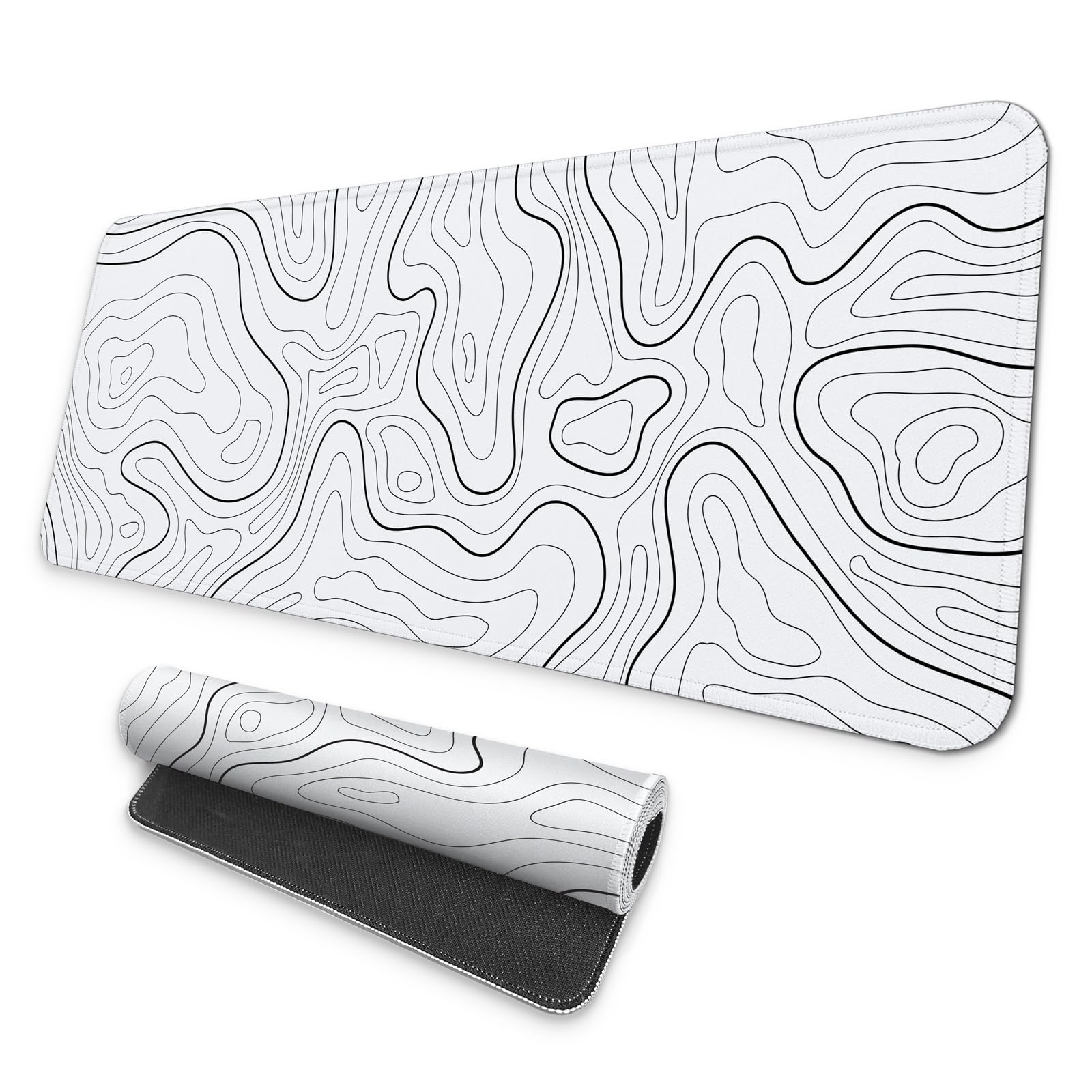 Photo 1 of MAY FLOWER Large Gaming Mouse Pad, Full Keyboard Mat, Long Laptop Mousepad, Computer Mouse Mat for Home and Office, Anti-Slip Rubber Base, 31.5 x 11.8 Inches (Grey White Topographic Map)