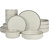 Gibson Elite Gelston Stoneware Matte Reactive Glaze 16 Piece (Service for 4) Plates and Bowl Dinnerware Set - Cream