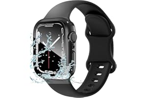 LASLLAVES For Apple Watch 9 Waterproof Case Built-in Tempered Glass Screen Protector with Silicone Soft Band Wrist Strap for iWatch Series 9 8 7