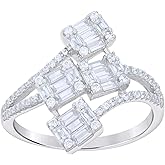 Jewels By Lux Sterling Silver Women's Baguette Round Cubic-Zirconia Fashion Bridal Anniversary Wedding Engagement Band Ring