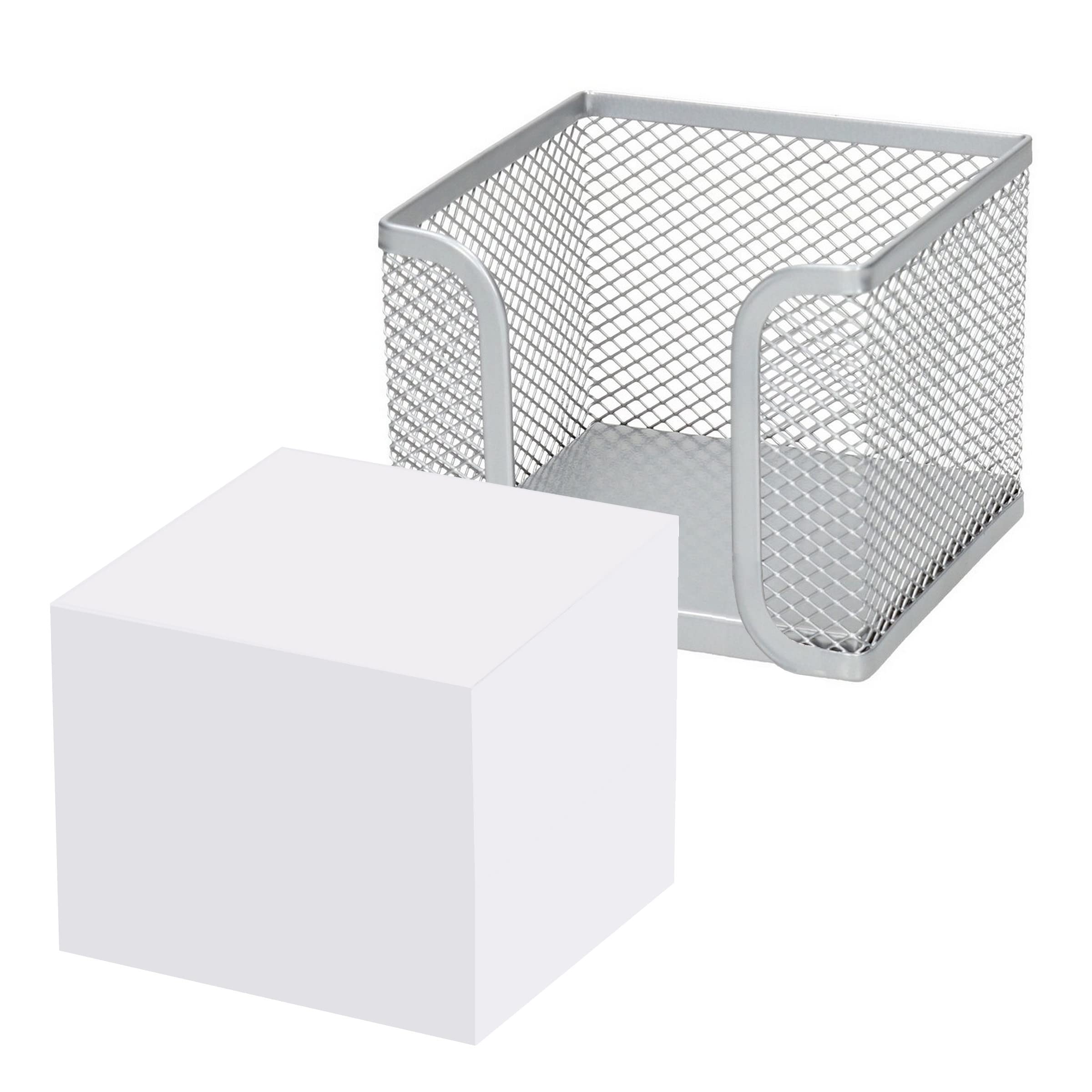 D.RECT - Note Box | Made of Mesh | Solid Metal | For the Modern Workplace | Silver | with Note Pad 700 Sheets - 95 x 95 x 80 mm