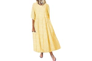 GENERIC Spring Dresses for Women 2024 Casual 3/4 Sleeve Plus Size Maxi Dress A Line Shirt Flowy Swing Beach Vacation Long Sundress
