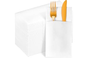 KAMMAK White Dinner Napkins Disposable Cloth Like Paper Napkins Folded with Pocket 100 Pack Guest Hand Towels for Party Decoration, Wedding Reception, Bathroom, Kitchen (16.5 x 16.5 inch)