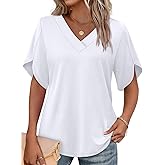 WIHOLL Womens Summer Tops Short Petal Sleeve Shirts Fashion V Neck Outfits Clothes