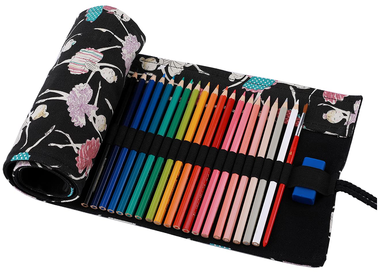 Amoyie Roll Up Pencil Case for 48 Coloured Pencils, Colouring Pens Organiser Bag, Artist Wrap, Canvas Holder, Ballet Girl