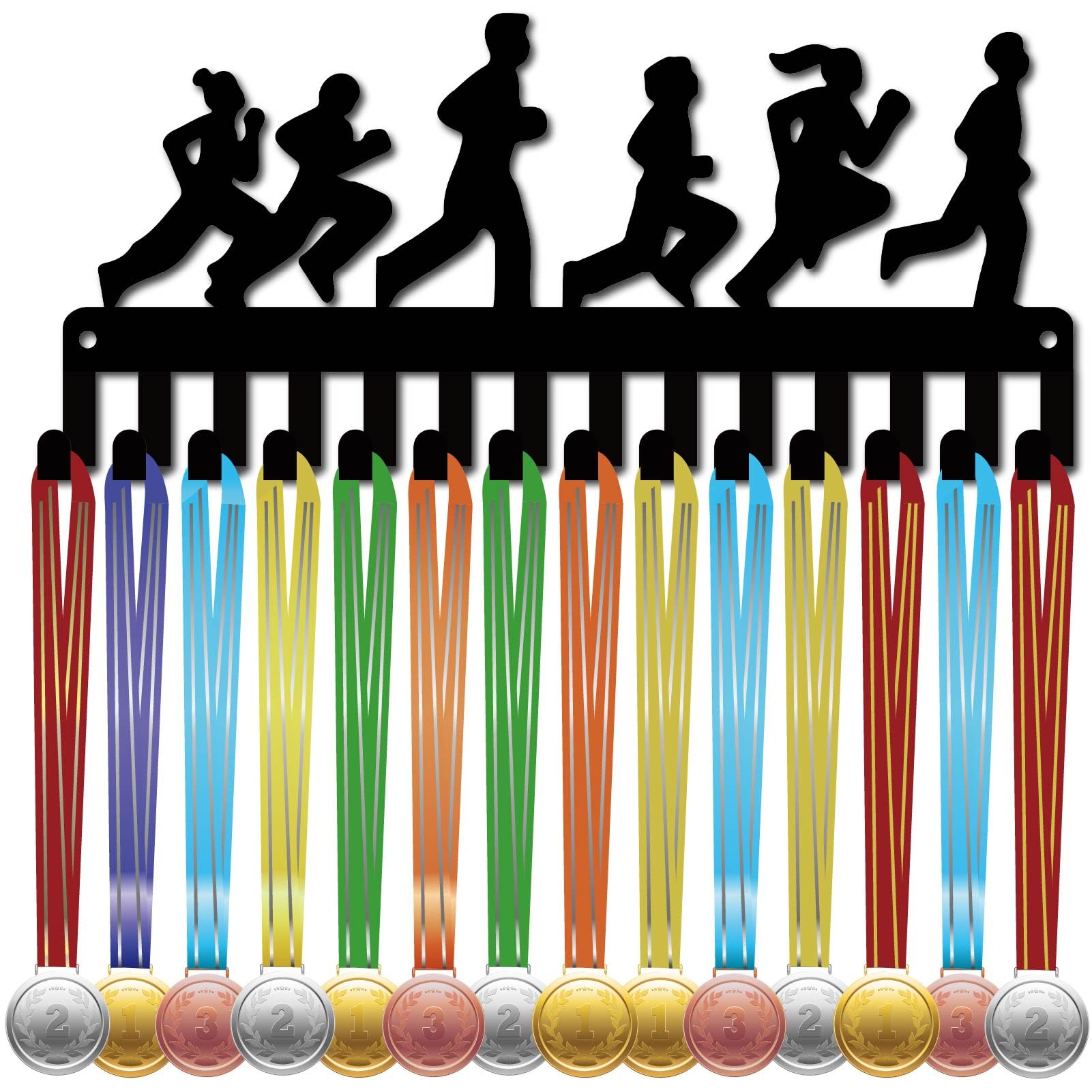 CREATCABIN Run Medals Holders Medal Display Hanger Small Medal Rack Organizer Metal Ribbon Display Shelf Stand Frame Decor Wall Mounted Hanging with 20Hooks for Athlete Marathon Black 11.4 x 5Inch