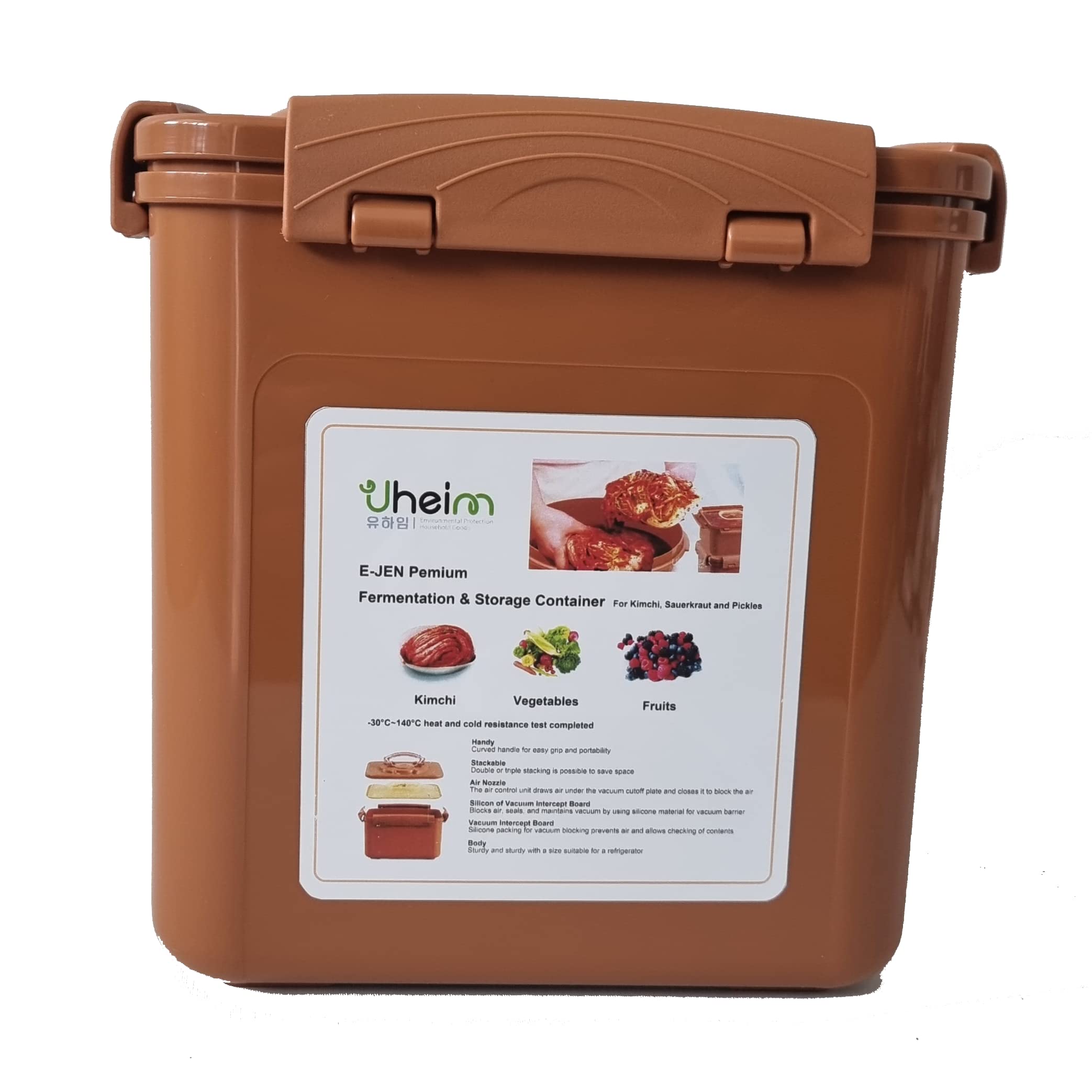 UHEIM E-Jen Premium Kimchi, Sauerkraut Container Probiotic Fermentation with Inner Vacuum Lid (6.4, Rectangular, 1, Brown)