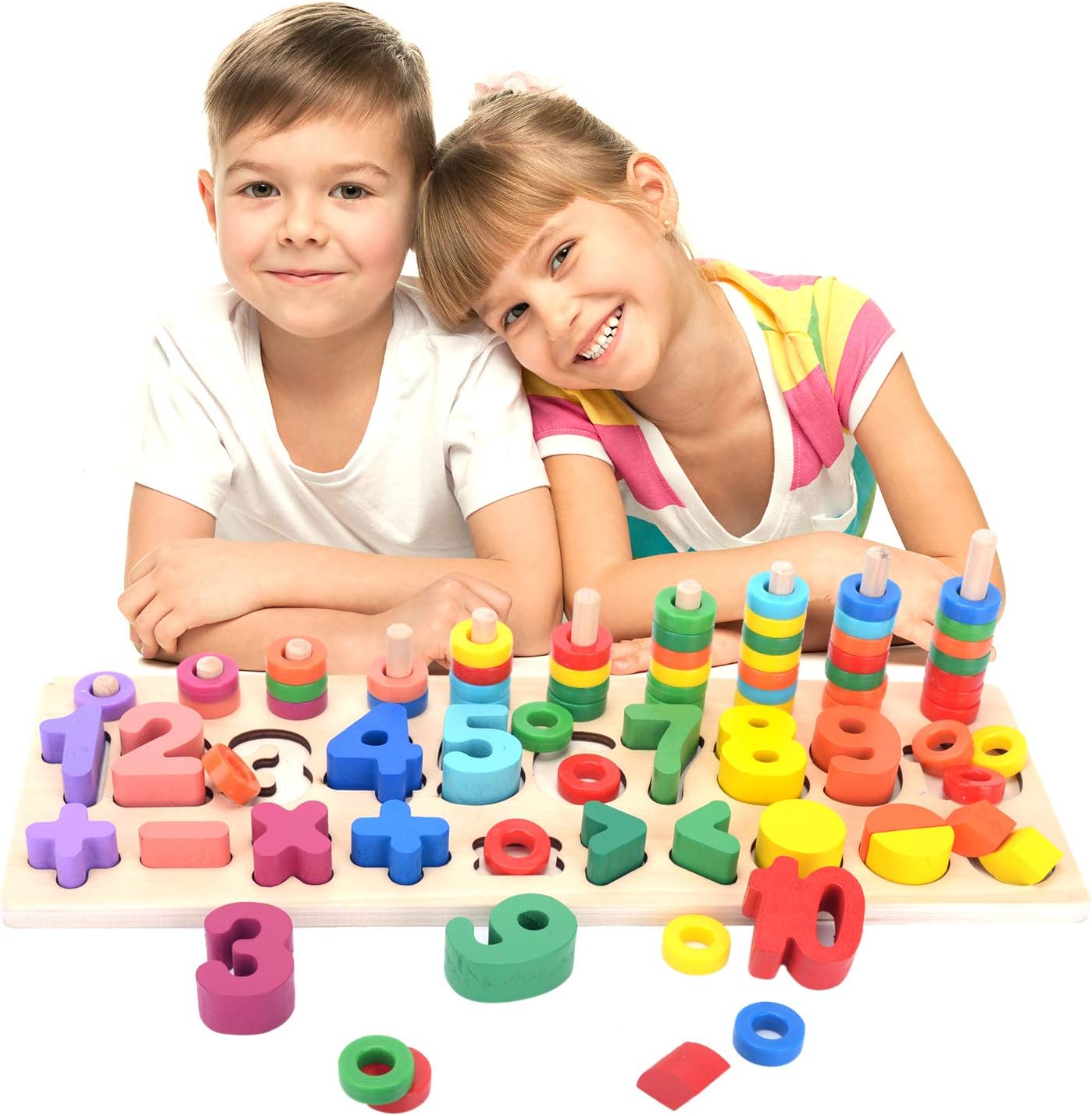 DailyLoop Montessori Wood Blocks Math Intelligence Peg Number Boards for Baby Toddler Preschool Kids