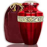 Trupoint Memorials Cremation Urns for Human Ashes, Decorative Burial Urn for Adult Men and Women, Large Grecian Red and Gold