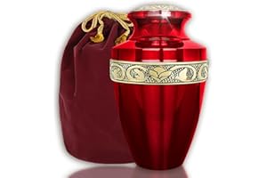 Trupoint Memorials Cremation Urns for Human Ashes, Decorative Burial Urn for Adult Men and Women, Large Grecian Red and Gold