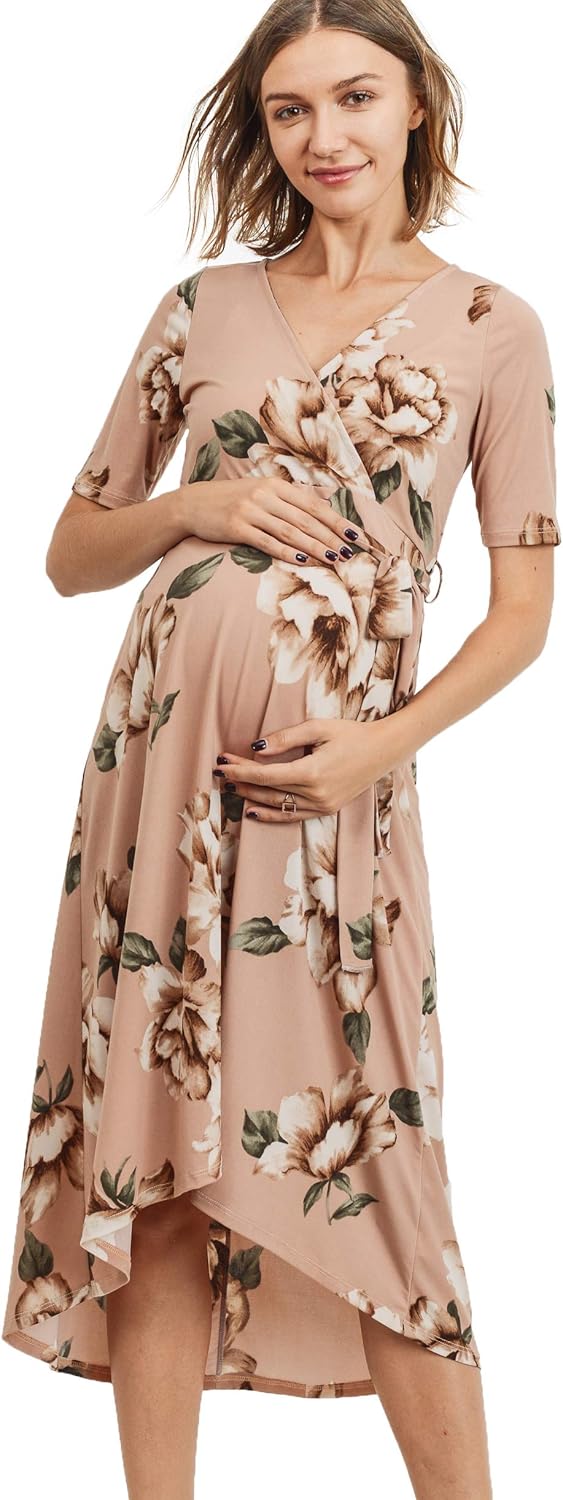 Hello MIZ Women's High-Low Surplice Wrap Maternity Dress with Waist Belt (L. at  Women’s Clothing store