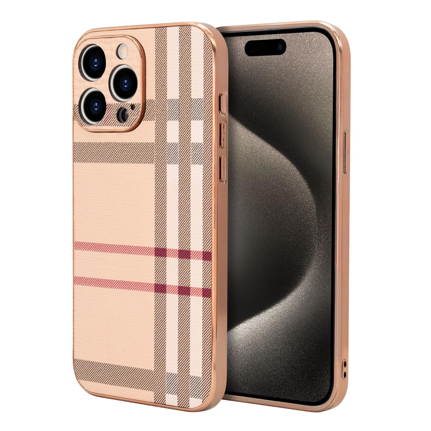 LINXUXIE Phone Case for Apple iPhone 15 Pro, Fashion Leather Designer Phone Case, Soft TPU Drop Protection Shockproof Protective Phone Holder Women (for iPhone 15 Pro)
