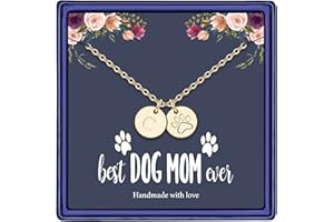 MONOZO Dog Mom Gifts for Women Necklace, 14k Gold Filled Dog Mom Gifts Letter Initial Necklace Women Girls Alphabet Disc Puppy Paw Print Necklace Pet Dog Lovers Gifts for Dog Mom
