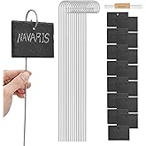 Navaris Slate Plant Labels (15 Pieces) - Garden Marker Label Signs with Stakes - Markers for Plants, Vegetables, Herb Gardens - with Chalk Pencils - Rectangular