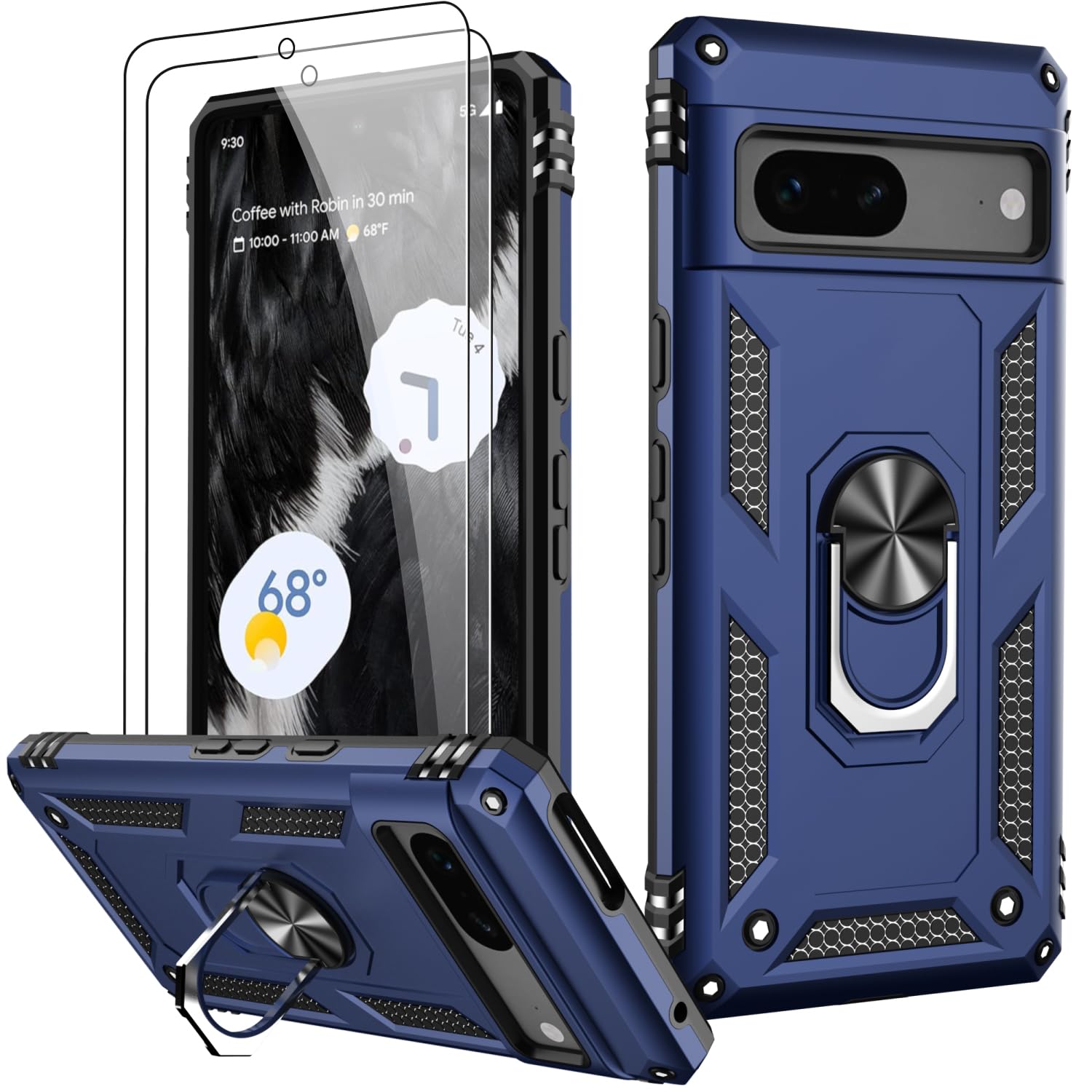 Photo 1 of LUMARKE for Google Pixel 7A Case with Screen Protector,Pass 16ft. Drop Tested Military Grade Protective Phone Cover with Magnetic Ring Kickstand Compatible with Car Mount Holder Blue